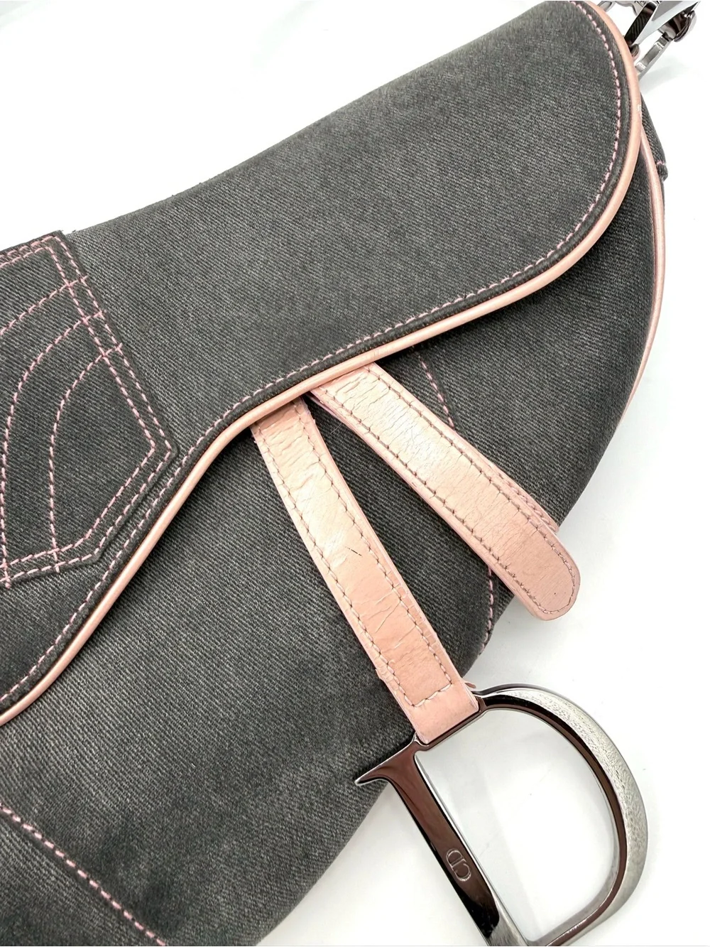 Dior Gray and Pink Galliano Saddle Bag - Picture 6 of 15